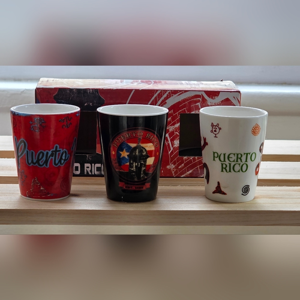 Puerto Rico Ceramic Shot Glass Set - Black, Red, White - Picture 2 of 6